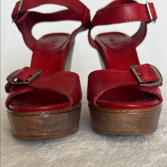 Chloe Women's Red Leather Sandals - Picture 7 of 10